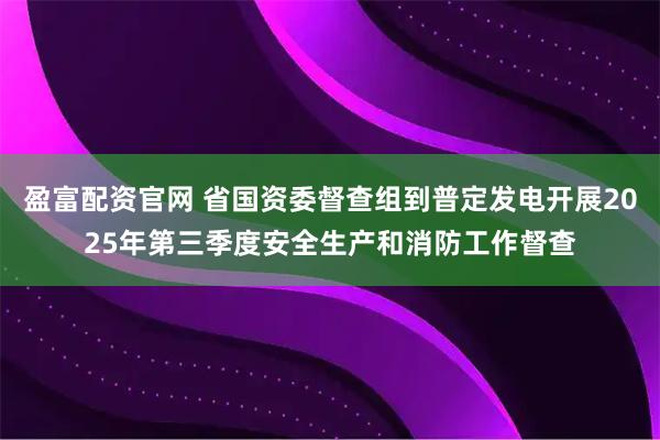 盈富配资官网 省国资委督查组到普定发电开展2025年第三季度安全生产和消防工作督查